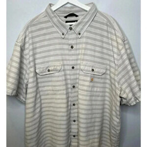Carhartt Shirt Mens Big 4XL Short Sleeve Brown Striped Button Down, Cotton